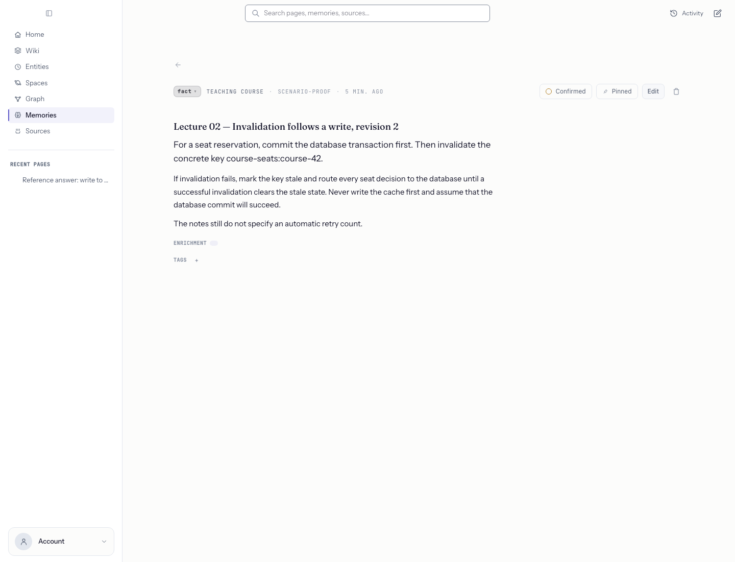 Build a course wiki from lecture notes — Following the citation opens the changed source. Compare it with the answer that still needs review.